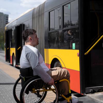 Full Shot Disabled Man Getting Bus 1