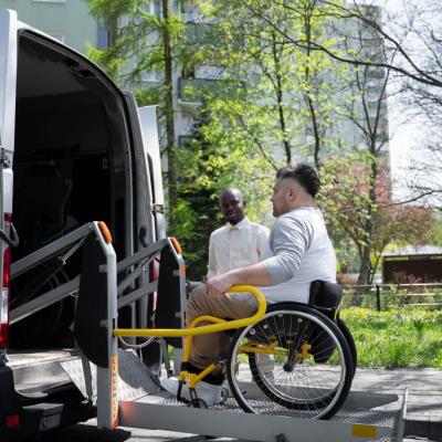 Full Shot Disabled Man Getting Van 1